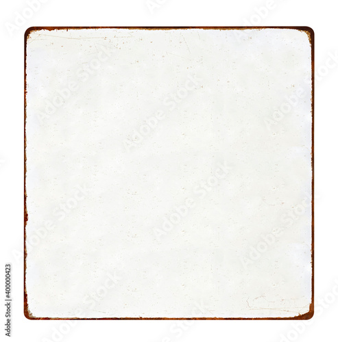 White antique square vintage enamel grunge metal sign or panel mockup or mock up template isolated on white background including clipping path.