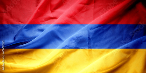Armenia Flag of Silk, Flag of Armenia fabric texture background.
