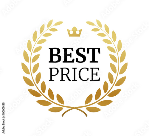 Best price badge logo design template with vintage laurel. Best price vector illustration isolated eps 10