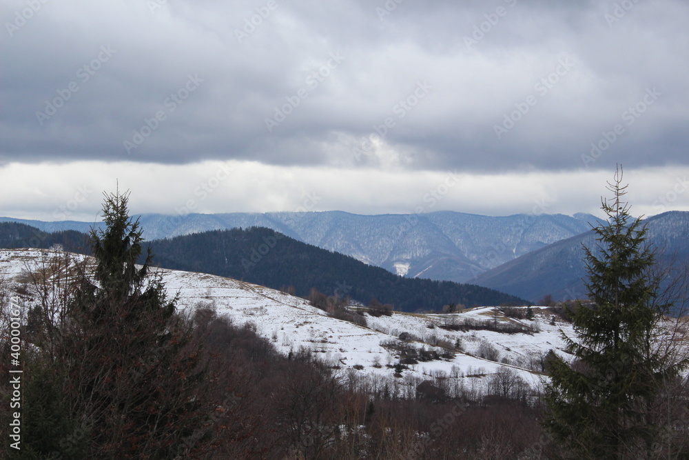 snow covered mountains in winter
