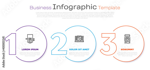 Set line Gas boiler, Test tube with water drop and Laundry detergent. Business infographic template. Vector.