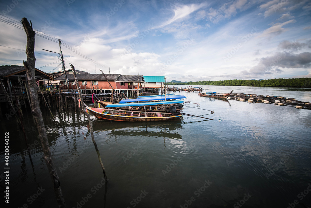 Tourist boat pier at Sam Chong Nuea Village, Phang Nga Province, Thailand