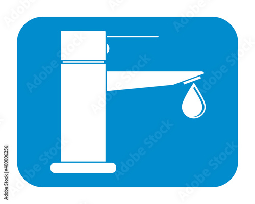 Faucet with a falling drop of water. Vector icon. Silhouette.
