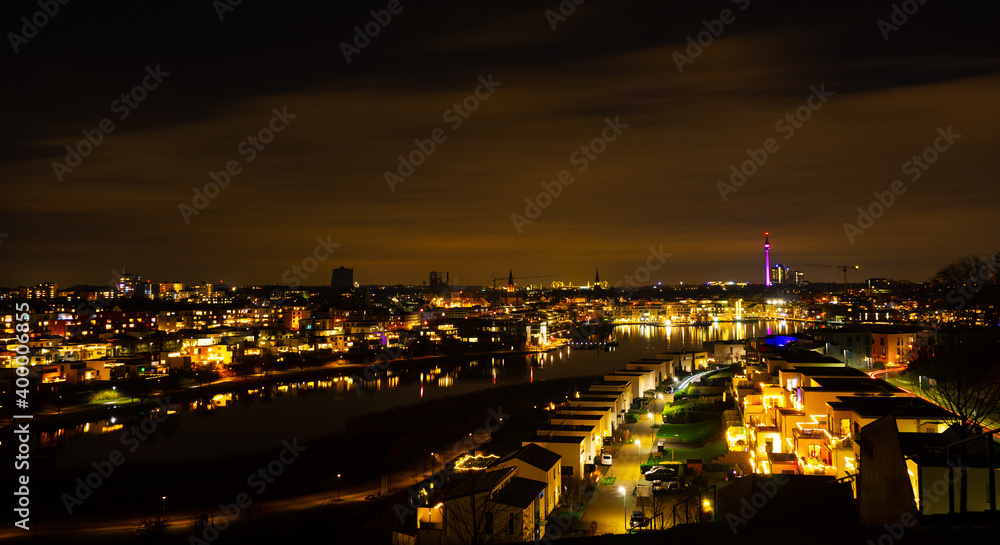 Night view over Dortmund in the 