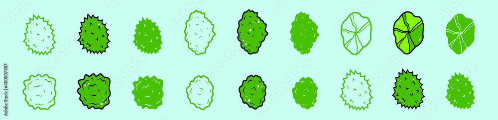 set of tree top view cartoon icon design template with various models. vector illustration isolated on blue background set of tree top view cartoon icon design template with various models. vector illustration isolated on blue background