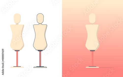 Mannequin for trying on and sewing clothes. Props for atelier and wardrobe. Vector illustration in a flat style.