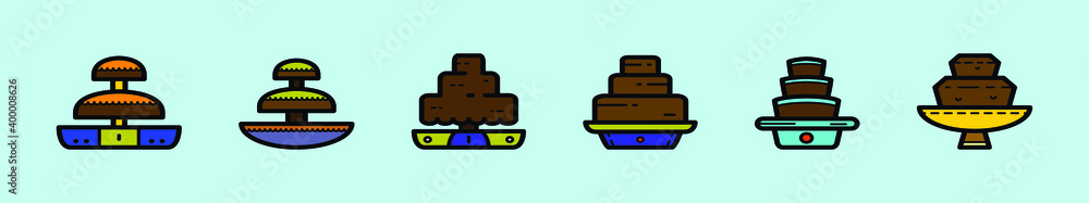 set of chocolate fountain product cartoon icon design template with various models. vector illustration isolated on blue background set of chocolate fountain product cartoon icon design template with various models. vector illustration isolated on blue background