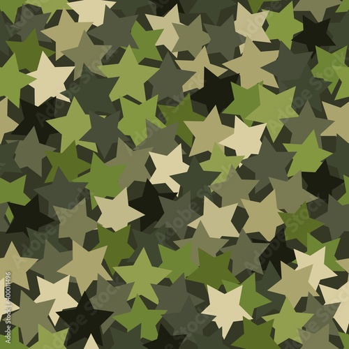 Seamless digital woodland camo vector texture. Stars Camoflage textile print