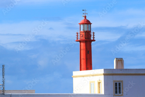 Red Lighthouse tower. Lighthouse in Cascais, Portugal