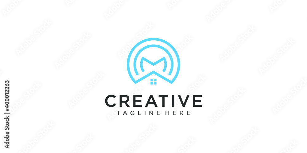 Letter M with real estate logo design concept
