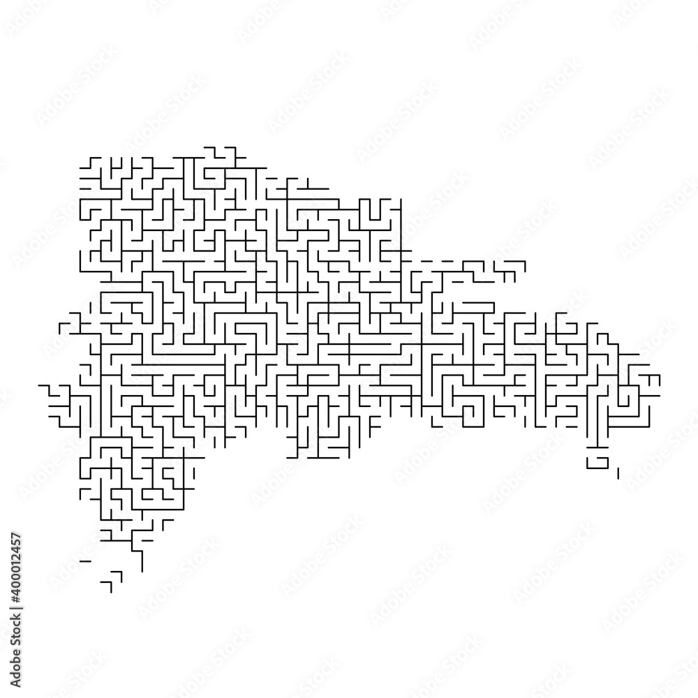 Dominican Republic map from black pattern of the maze grid. Vector illustration.