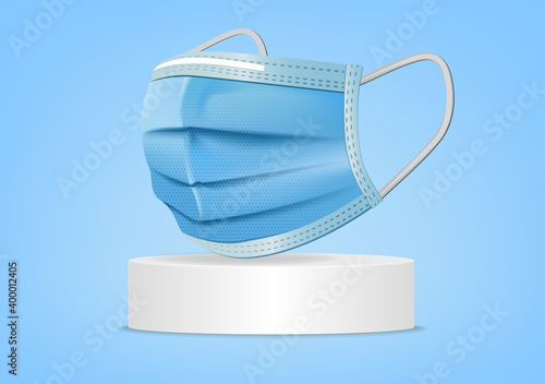 Facemask, Medical protective mask isolated on podium white background. Disposable surgical facemask cover the mouth and nose. Healthcare and medical concept. Vector