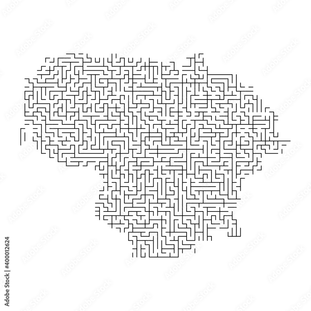 Lithuania map from black pattern of the maze grid. Vector illustration.