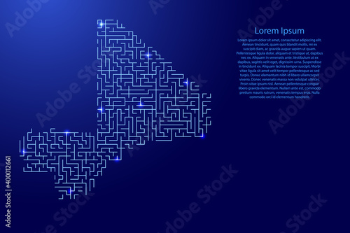 Mali map from blue pattern of the maze grid and glowing space stars grid. Vector illustration. © elenvd