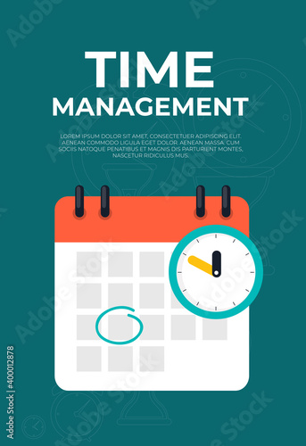 Time management concept with calendar date and clock icon. Vector Illustration. EPS10