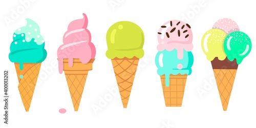 Set of ice cream cones vector illustration