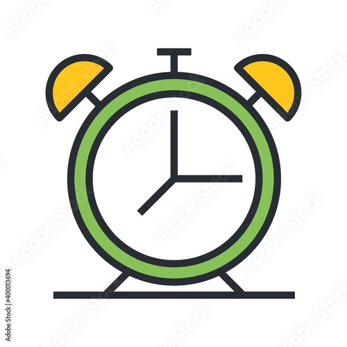 Alarm clock icon in flat design style.