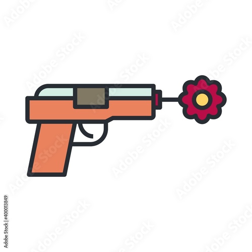 Gun shooting flower, flat design icon. Anti-gun awareness concept for digital and print media.