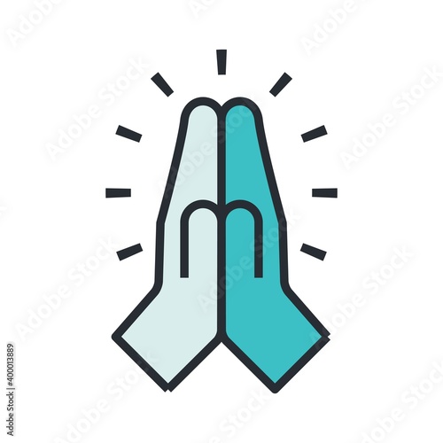 Praying hands vector icon isolated on white background.