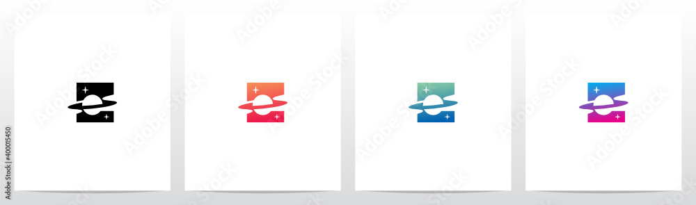 Saturn Planet On Letter Logo Design E Saturn Planet On Letter Logo Design E