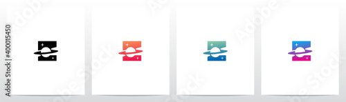 Saturn Planet On Letter Logo Design E