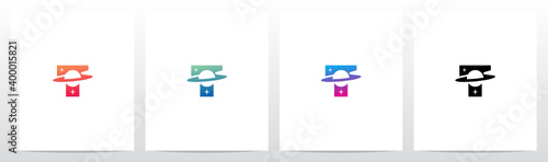 Saturn Planet On Letter Logo Design T