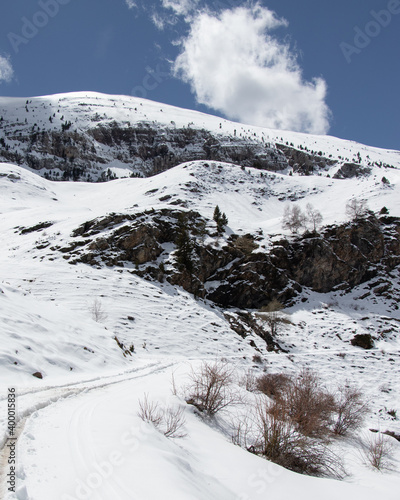snow covered mountains in winter