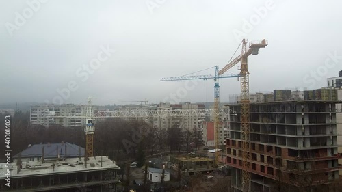 Crane tower working View from the quadcopter