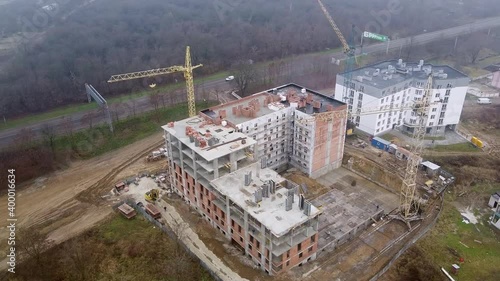 Crane tower working View from the quadcopter