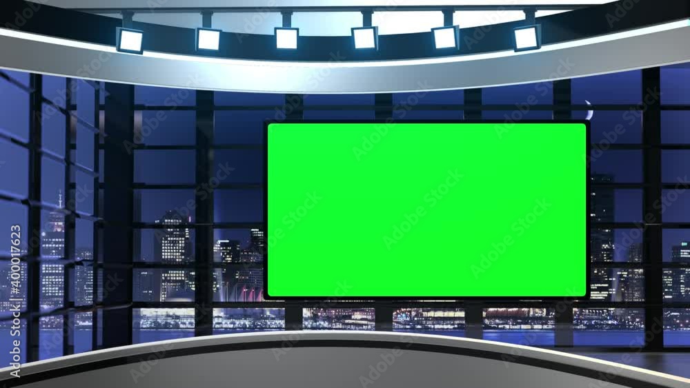 Virtual Green Screen Background Loop, News TV Studio Set Virtual Green Screen Background Loop, News TV Studio Set