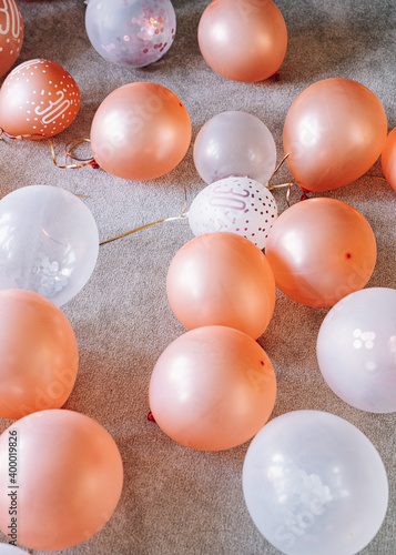 Birthday celebration balloons on the floor