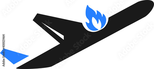 Airplane Fire vector icon. Style is flat symbol, rounded angles, white background.