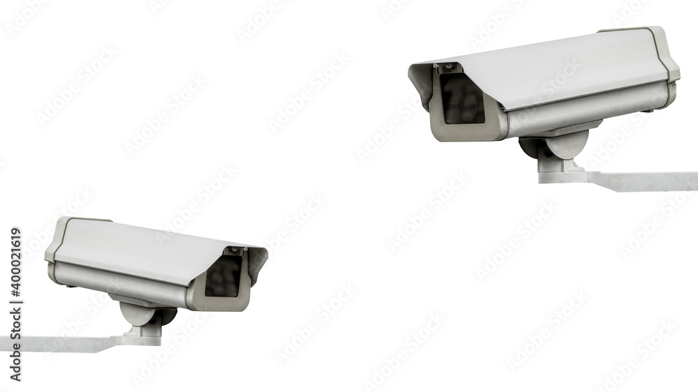 Surveillance camera isolated on white background, Closeup of ceiling security camera, CCTV, isolated on a white background. Security alarm systems - Clipping Path.