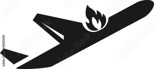 Airplane Fire vector icon. Style is flat symbol, rounded angles, white background.
