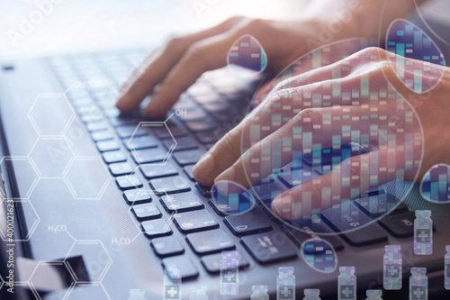 computer-aided drug design, precision and personalized medicine, medical genetics, pharmacy of the future, bioinformatics, molecular genetics concept