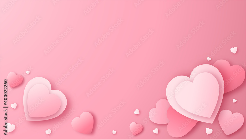 Paper art with heart on pink background. Love concept design for happy mother's day, valentine's day, birthday day. Banner and greeting template design.