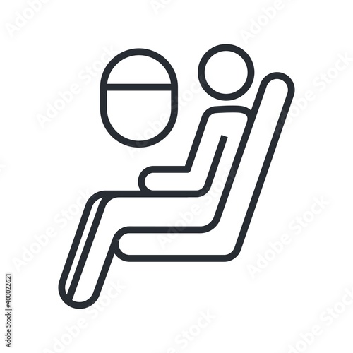 Airplane passenger on the seat flat vector illustration. Window seat sign.