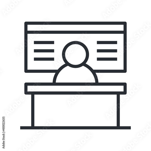 Check-in counter flat icon. Modern vector illustration of information desk.