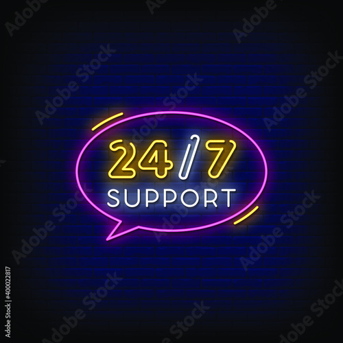 24/7 Support Neon Signs Style Text Vector