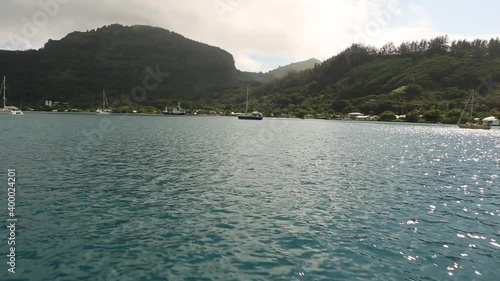 Ship POV how it comes toward swaying on the sea yacht. photo