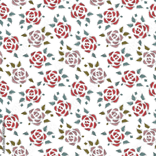 Strokes flowers. Roses. Floral seamless pattern. Vintage floral background. 