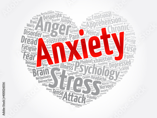 Anxiety heart word cloud collage, health concept background