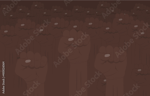 Set black hands up revolution. Silhouettes of crowd of people with raised up hands. Protest, revolution. Political, human rights protest.