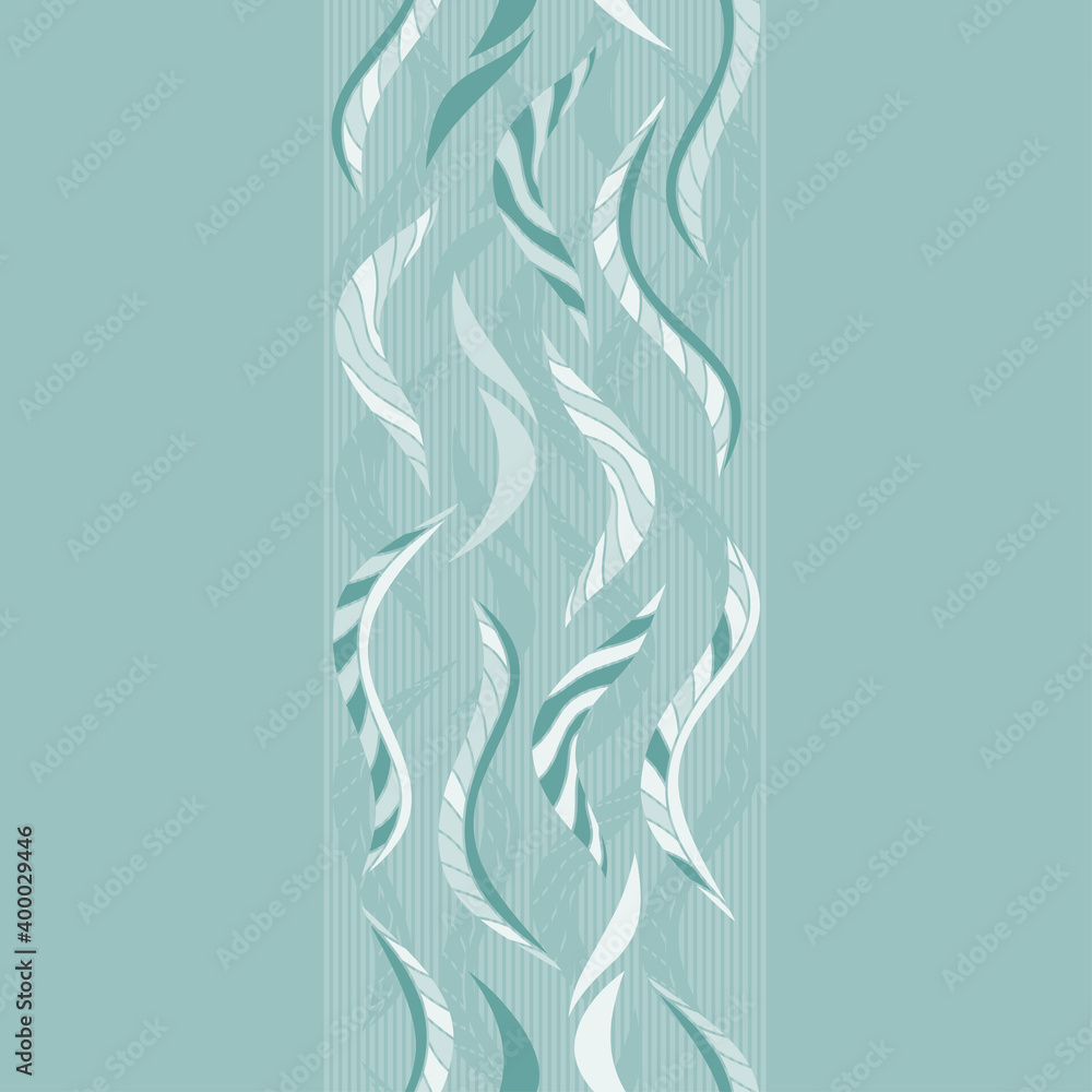 Naklejka premium Abstract wavy leaves. Blue wave background. Vertical seamless border. 