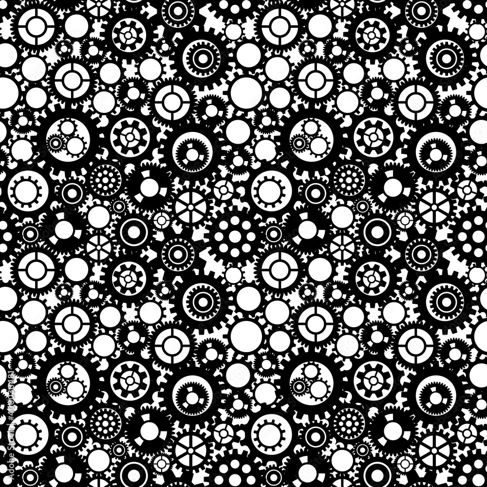 Black and white gears. Working mechanism. Seamless pattern. Vector Illustration EPS10 Black and white gears. Working mechanism. Seamless pattern. Vector Illustration EPS10