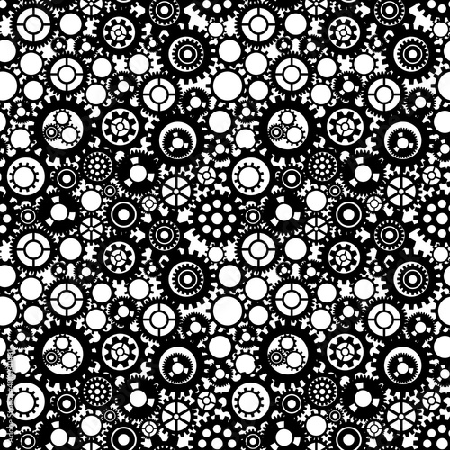 Black and white gears. Working mechanism. Seamless pattern. Vector Illustrati...