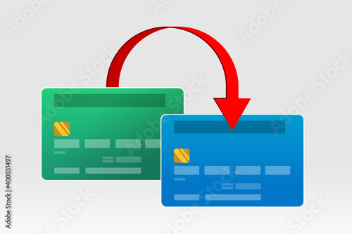 Bank cards and red arrow, concept of money transferring and payments