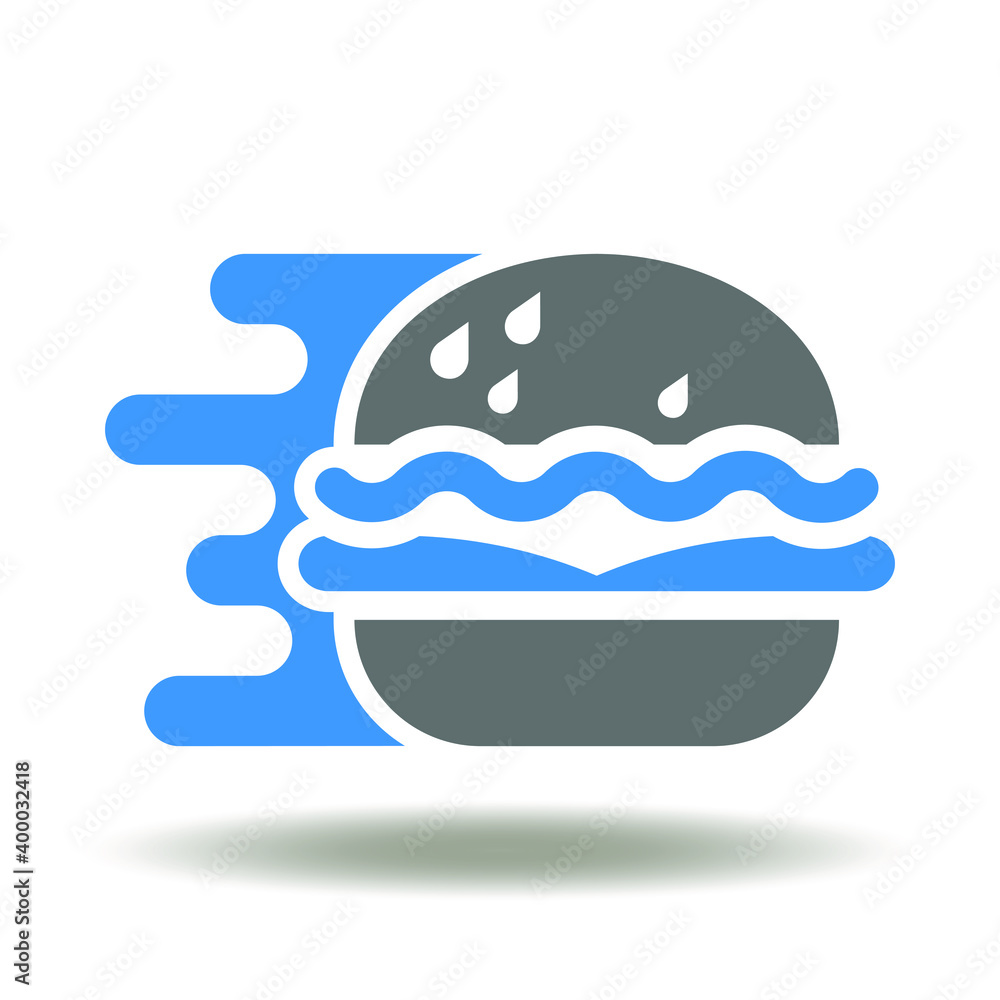 Moving hamburger vector icon. Fast food delivery symbol. Burger sign. Cheeseburger illustration. Online Food Service Logo. Moving hamburger vector icon. Fast food delivery symbol. Burger sign. Cheeseburger illustration. Online Food Service Logo.