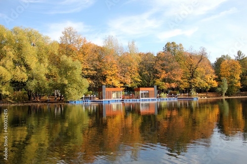  Wonderful autumn view of the pier and lake in Moscow