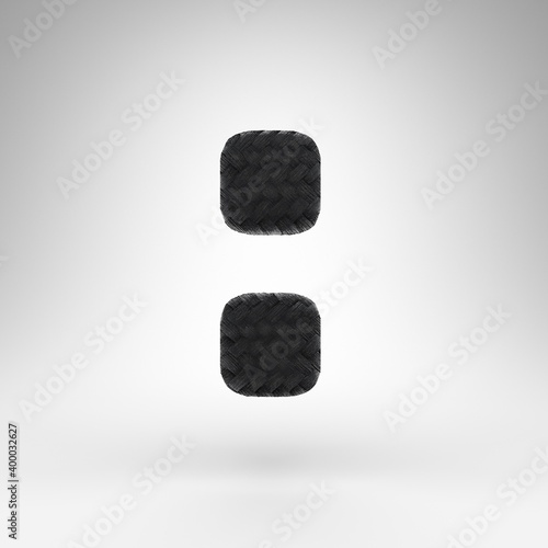 Colon symbol on white background. Black carbon fiber 3D sign with carbon thread texture. © Whitebarbie